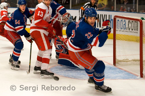 Partit de Jockey sobre gel dels Rangers al MSG. MSG també acull esdeveniments de boxa. Moltes de les baralles més importants de la història es van dur a terme en el Madison Square Garden. Abans que els promotors Don King i Bob Arum duguessin la boxa a Las Vegas, Nevada, el Madison Square Garden era la Meca de la boxa. L'aforament al Madison Square Garden es distribueix en cinc nivells. Els seients del nivell més baix són vermells i, successivament, ataronjats, grocs, verds i blaus. En alguns esdeveniments es fa un nivell encara més baix conegut com la "Rotonda". Aquest esquema de colors ha estat discontinu ja que l'expressió "blue seats" (seients blaus) era sinònim d'un comportament rude dels aficionats, especialment en els partits d'hoquei. El local on es va aixecar el primer Madison Square Garden va ser l'estació de passatgers de l'empresa de ferrocarril que unia Nova York amb Harlem. Quan aquesta línia es va mudar al Grand Central Terminal el 1871 el lloc va ser venut a PT Barnum i convertit en un hipòdrom anomenat "Barnum's Monster Classical and Geological Hipodrom". El 1876 se li va reanomenar com "Gilmore's Garden". L'hoquei sobre gel és un altre esport molt popular i en la Lliga Nacional d'Hoquei (NHL) juga l'equip local dels New York Rangers (pàgina web: www.newyorkrangers.com). Els partits es celebren al Madison Square Garden (vegeu a dalt) i altres equips locals participants són els New York Islanders (tel: (800) 883 Isles o (800) 8834 7537; pàgina web: http://www.newyorkislanders.com /, entrades per 25-140US $), que juguen al Nassau Coliseum, 1255 Hempstead Turnpike, Uniondale (tel: (516) 794 9303; pàgina web: http://www.nassaucoliseum.com/), i els New Jersey Devils (pàgina web: http://www.newjerseydevils.com/), que juguen al Meadowlands Sports Complex (tel: (201) 935 3900 / 8500; pàgina web: http://www.meadowlands.com/).