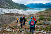 Juneau, Alaska, USA. Hike in Reid Glacier - Glacier Bay National Park, Alaska. USA. Patterns of ice and snow on the Reid Glacier in Glacier Bay National Park, Alaska. Reid Glacier is an 11-mile-long (18 km) glacier in the U.S. state of Alaska. 