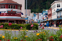 Juneau, Alaska, USA. Downtown. Streets of Juneau. S Franklin street. Red Dog Saloon. Alaska, USA.  The City and Borough of Juneau is the capital city of Alaska. It is a unified municipality located on the Gastineau Channel in the Alaskan panhandle, and is the second largest city in the United States by area. Juneau has been the capital of Alaska since 1906, when the government of what was then the District of Alaska was moved from Sitka as dictated by the U.S. 