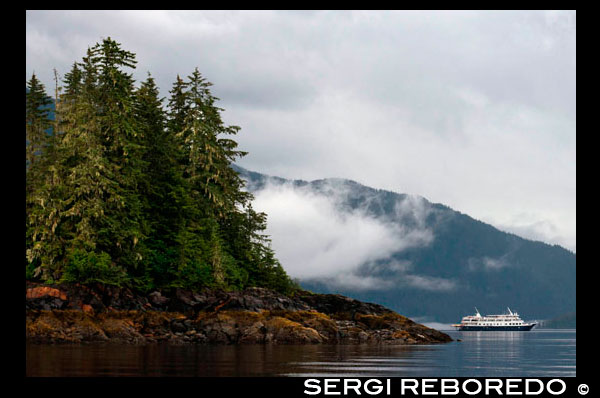 Cove Paisaje en la región Thomas Bahía de sudeste de Alaska, Alaska, Estados Unidos de América. Crucero Safari Endeavour. Thomas Bay se encuentra en el sureste de Alaska. Se encuentra al noreste de San Petersburgo, Alaska y los desagües Baird Glaciar en la bahía. Thomas Bay también es conocida como "La bahía de la muerte" debido a un deslizamiento de tierras en 1750. También ha ganado el nombre de "País del Diablo", cuando en 1900 varias personas afirmaron tener criaturas diablo visto en la zona. Thomas Bay es conocida por ser rica en oro y cuarzo. La fauna tiene alces, osos pardos, osos negros, lobos, ardillas, conejos y otras criaturas de Alaska comunes. La tierra se ha utilizado para el registro. Charlie dijo haber llegado a Thomas Bay, pero no pudo encontrar la media luna en forma de lago. En su lugar, pasó algún tiempo fuera una 'S' en forma de lago (en realidad llamado Ess Lake). Afirmó que el área que rodea parecía extrañamente vacío de vida. No había ardillas, ni pájaros, etc. Querer para orientarse después encontró a su gran trozo de cuarzo, se subió a la cima de una loma. Desde allí podía detectar sonido de Frederick, Cabo de la Luz recta, el punto de Vanderput Spit (Punto Vanderput) y Sukhoi Isla de la boca de Wrangell Narrows. Detrás de la cresta, Charlie finalmente descubrió el lago en forma de media luna, que es donde el glaciar Patterson convierte en un lago que se convierte en río Patterson.