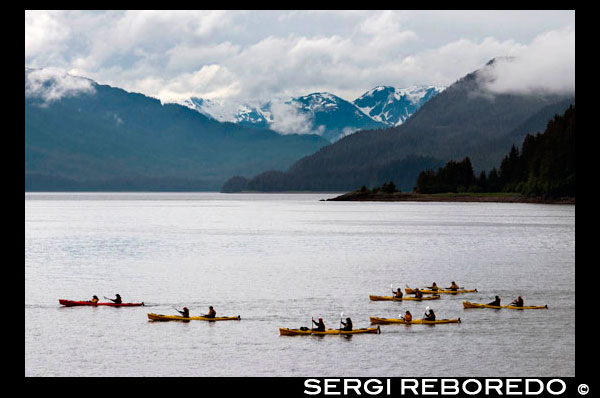 Kayaks in Icy Strait. Glacier Bay National Park adn Preserve. Chichagof Island. Juneau. Southeast Alaska. Today is the ultimate day of exploration. Set your course for arguably the richest whale waters in Southeast Alaska. Keep watch for the telltale blow of the humpbacks as you scour the nutrient-rich waters in search of whales, porpoise, sea lions, and other wildlife. Join the Captain on the bridge or go on deck with your Expedition Leader. Late afternoon, drop the skiffs and kayaks for closer inspection of the remote coastline with eyes set on shore for possible bear sightings. This evening, take in the solitude while relaxing in the upper deck hot tub or enjoy a nightcap with your fellow yachtmates in the saloon.