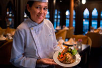 Bangkok. Tussanee Putkaew , the woman chef of Salathip Restaurant, Hotel, Shangri La, Bangkok,Thailand, Asia. Salathip is located off New Road on Soi Wat Suan Phlu and is within the Shangri-La Hotel, Bangkok. Serving traditional and classic dishes by the flowing waters of the Chao Phraya River, the "river of kings". Massage parlours, night markets and a lot of Thai food – that pretty much sums up your experience in the great city of Bangkok. Food enthusiasts like me will surely pay more heed to the culinary aspects of the city (and of course shopping – but which girl doesn’t?). And winning our heart and securing a high pedestal is Salathip, a Thai restaurant housed by Shangri La Bangkok, located right next to the Chao Phraya River. 