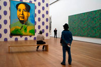 Painting of Chairman Mao by Andy Warhol at Hamburger Bahnhof Museum of Contemporary Art in Berlin Germany. A canvas by the American pop artist Andy Warhol of the Chinese communist leader Mao Zedong has sold for £7.6 million - more than 18 times the price paid last time it went to auction. The artist was said to have been inspired to create the iconic series of Chairman Mao paintings by the historic visit of the then US president Richard Nixon to China in 1972. Warhol transformed the official portrait of the Chinese leader, in this case using the red and yellow colour scheme of the Cultural Revolution. It was last sold at auction in June 2000 for just £421,500. The paintings were excluded from a major show of Warhol's work exhibited in China last year.