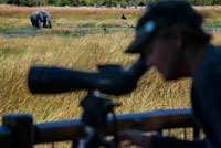 El campamento Khwai River Lodge de Orient Express en Botswana, en el interior de la Reserva Salvaje de Caza Moremi, cuenta con prismáticos de última generación para poder contemplar toda la vida salvaje, incluso cuenta con prismáticos de visión nocturna. De esa manera s pueden ver la vida de los elefantes con muchísimo más detalle. Botsuana prohíbe cazar elefantes. El país africano sostiene que “disparar a los animales puramente por deporte y trofeos ya no es compatible” con su compromiso de preservar la fauna local. Botsuana, el país africano en el que el rey Juan Carlos se rompió la cadera en abril en una cacería secreta, prohibirá la caza de elefantes a partir de 2014, según consta en un comunicado colgado en la web del Gobierno. “Hemos llegado a la decisión de detener la caza comercial de vida salvaje en las zonas públicas a partir de 2014,  porque disparar a los animales puramente por deporte y trofeos  ya no es compatible con nuestro compromiso de preservar la fauna local como un tesoro nacional”, afirmó el comandante general Ian Khama, presidente de Botsuana. La prohibición es el punto 124 de un discurso de 189 sobre el estado de la nación, colgado el 5 de noviembre y rescatado hoy por la BBC. Durante 2013 podrán seguir funcionando siete arrendamientos de caza, entre ellos el de Jeff Rann, el organizador de safaris que aparecía en algunas fotografías con el rey Juan Carlos, posando con animales muertos. Tras hacerse públicas las imágenes, el Fondo Mundial para la Naturaleza (WWF) retiró al monarca de la presidencia de honor de la organización. 130.000 ejemplares La llamada caza deportiva de elefantes está permitida en varios países africanos, como Botsuana, Camerún, Gabón, Mozambique, Namibia, Suráfrica y Tanzania, que incluso permiten sacar los trofeos del país. La prohibición de las cacerías es polémica porque, como advierte la Unión Internacional para la Conservación de la Naturaleza en su web, cuando los beneficios económicos de la caza revierten directamente en las comunidades locales, disminuyen las muertes de elefantes, al facilitar la tolerancia a que los animales pisoteen sus cultivos, por ejemplo. 