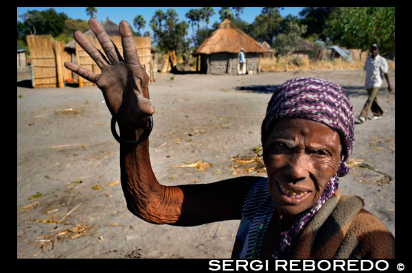 Portrait of an elderly woman in the camp Batawana. In the vicinity of Camp Eagle Island Camp by Orient Express, outside the Moremi Game Reserve in Botswana there is a camp where they live a hundred Batawana Indian tribe. You can canoe trips to visit their village. In the Okavango Delta. The Moremi Game Reserve covers 20% of the Okavango Delta. It is a paradise where you can admire a wide variety of birds, elephants, buffaloes, giraffes, lions, leopards, wild dogs, hyenas, jackals and antelope. The best time to visit Moremi is during the dry season, which runs from the month of July to December. The Moremi Game Reserve forms a complex part of the Okavango Delta. While most operators sold separately Okavango Moremi, really are one and the same. Moremi is a single story, and it was the first wildlife sanctuary created by African Tribe (1963), the Batawana. Later in the '70s the park was enlarged to include the Island Chief, which historically were hunting grounds of the Grand Chief Batawana, and in 1991 a section between the rivers Ngoga and Jao in the northeast was added, making a total area reserve of 4871 square kilometers. 