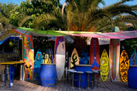 Formentera. Taules de surf a Acapulco Surf Bar, Es Calo, Formentera, Illes Balears, Espanya.