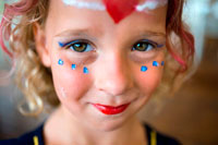 Formentera. Gecko boutique de lujo Hotel, playa de Migjorn, Formentera, Islas Baleares, España, Europa. Retrato de un maquillaje de chica en el club de niños