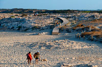 Formentera. Sa Roqueta y Playa Ses Illetes Playa, Islas Baleares, Formentera, España. Parejas caminando en la arena.