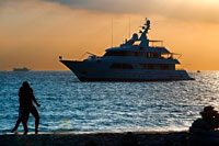 Formentera. Sa Roqueta Beach and Ses Illetes Beach, Balearic Islands, Formentera, Spain. Couple kissing in the beach. 