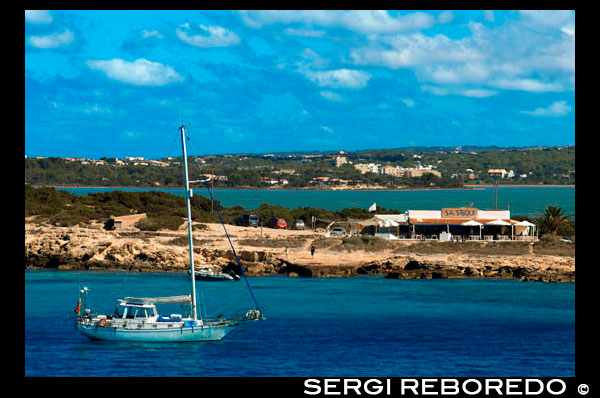 Sa Sequi Restaurant, Cala Savina beach, Formentera island, Balears Islands, Spain. Mediterranean food. A yacht sailing.  Spain; Formentera; island; sailboat; restaurant; sa sequi; seaui; cala savina; sea; savina; beach; sailing boat; sailing ship; yacht; saoñer. sailmaker; blue; turquoise; balearic; Baleares; traditional; food; bar; gourmet; island; balearic; Baleares; atrraction; background; balearic; beach; beautiful; blue; coast; dinner; eat; europe; eat; holiday; ibiza; idyllic; island; landmark; landscape; lemon; mediterranean; nature; ocean; outdoor; paella; paradise; places; pot; rice; rock; scenic; sea; seascape; shallow; shore; sky; spain; stones; summer; sun; sunny; table; touristic; traditional; transparent; travel; turquoise; vacation; water; waves; whitedestination; Europe; European; holiday; travel; islands; mediterranean; photos; place; spanish; sun; tourism; touristic; vacation; view; Balearics; beautiful; beauty; paradise; fun; happy; coastal; paradisiac; popularatrraction; destination; Europe; European; holiday; travel; islands; mediterranean; photos; place; spanish; sun; tourism; touristic; vacation; view; Balearics; beautiful; beauty; paradise; fun; happy; coastal; paradisiac; popular