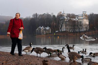 Una anciana da de comer a los patos que viven en la Bahía de Töölönlahti.  Töölö Bay y sus alrededores constituyen uno de los lugares que más se habla e importante de Finlandia. Algunas de las principales atracciones de la ciudad y los parques asombrosamente hermosas fusión aquí para crear un paisaje encantador. Si usted da un paseo por la bahía de derecha carretera Linnunlauluntie por las vías del tren, la primera vista que se ve es en las antiguas villas Linnunlaulu. Línea romántica casas de madera por las calles y un camino arenoso que conduce a un parque. A la derecha, es Helsinginkatu calle, al otro lado de la cual es el Winter Garden City. Disfrute de la vista de la fuente en la bahía, y la Casa de la Ópera y Finlandia Hall en el otro lado, en el magnífico Parque Hesperia. 