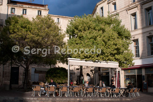 Ambient en els molts cafès a prop de l'església de Sainte Anne. Rue Ste Anna. En aquest pintoresc barri, entre el conservatori de música i l'església de Santa Anna, es poden veure alguns tallers de luthiers, els artesans que es dediquen a la construcció i reparació d'instruments de cuerda.Continuamos dels carrers animats vianants que ara ja estan a rebentar i baixant per la rue de la Loge arribem a la Plaça de la Comèdia, centre vital i punt de trobada dels habitants de la ciutat. Aquest gran espai està presidit per l'Òpera Comèdia i envoltat d'altres edificis de solera. Al centre de la plaça es troba una còpia de la font de les tres gràcies - Aglaya, Eufròsine i Talia - un dels emblemes de Montpeller. L'estàtua original, creada per Etienne Antoine el 1970, es troba al hall de l'Òpera Comèdia.