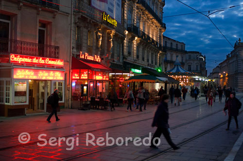 Algunos de los restaurantes que se apelotonan en la Place de la Comédie. Uno de los mejores sitios donde comimos en montpellier fue en la terraza del Sister’s café. El menú no es excesivamente caro y su cocina está bien, la terraza justo detrás de la Iglesia de “Le St. Roch” es muy tranquila y súper acogedora. Al otro lado de la iglesia, está la plaza de St.Roch donde tomamos café mientras nuestro hijo quemaba calorías en el parque infantil. La Iglesia se puede visitar, está abierta al público y no hay demasiados turistas. Las filigranas de las maderas del interior son más bonitas que las de piedra del exterior, y tiene un púlpito precioso. La ciudad, es limpia, la arquitectura Francesa elegante y refinada, muy típica de la época medieval y moderna, en cuanto sales de la parte antigua. Montpellier es una ciudad, que como muchas, tiene una zona antigua, de calles estrechas y peatonales y otra parte nueva, con sus centros comerciales y tiendas. El casco antiguo está rodeado por la línea azul del tranvía que es el medio ideal para moverse. La ciudad está llena de rincones con flores, plazas, fuentes que hacen muy interesante la opción de dejarte perder callejeando por la ciudad y descubrir sus rincones. En la Parte más nueva, que empieza en el centro, está la “Place de la Comédie”, el centro neurálgico, donde por lo visto suele haber mercadillos y eventos constantemente. Su fuente, tranvía, tiovivo y el teatro de la comedia. Hay quién se atreve a decir que es uno de los espacios peatonales más grandes de Europa, llena de terrazas de cafeterías- Aquí encontraremos la oficina de turismo para conseguir mapas, guías, planos de tranvía y comprar los tickets del tranvía.