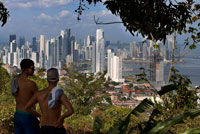 Skyline, Panama City. Cityscape and skyline of Panama City, seen from Cerro Ancon Mountain, Panama, Central America.  Panama, Central America. Cinta Costera Pacific Ocean Coastal Beltway Bahia de Panama linear park seawall skyline skyscraper modern. Coastal Beltway (Cinta Costera), Panama City, Panama. Panama City is one city in Central America where congestion has reached crisis point. The city is going through an unprecedented period of stability and investment and there are ample public funds for infrastructure improvement projects. One of the newest road improvement projects is the Coastal Beltway or Cinta Costera (translation means literally 'coastal tape') project. This project intends to decongest the road network of Panama City by providing a bypass route past the city.