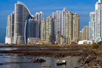 Skyline, Panama City, Panama, Central America. Cinta Costera Pacific Ocean Coastal Beltway Bahia de Panama linear park seawall skyline skyscraper modern. Coastal Beltway (Cinta Costera), Panama City, Panama. Panama City is one city in Central America where congestion has reached crisis point. The city is going through an unprecedented period of stability and investment and there are ample public funds for infrastructure improvement projects. One of the newest road improvement projects is the Coastal Beltway or Cinta Costera (translation means literally 'coastal tape') project. This project intends to decongest the road network of Panama City by providing a bypass route past the city.