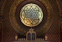 Jewish Museum in Prague. Spanish Synagogue. The Spanish Synagogue (Hebrew:??????????????, Czech: Špan? Lská synagogue) is a synagogue located in Prague's Josefov neighborhood and inspired by Viennese Leopoldstädter Tempel Synagogue. His name is probably due to the fact that it presents a Moorish style very similar to that developed in Spanish monuments such as the Alhambra. It was built between 1868-1893 and repaired in the 1990s after the Nazi occupation of World War II, in which the building was used as a storehouse for goods confiscated from Jews.