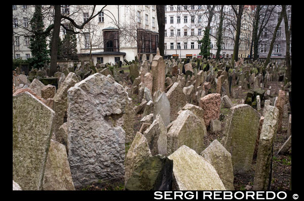 El Vell Cementiri Jueu de Praga. L'Antic Cementiri Jueu de Praga (txec: Starý židovský h? Bitov) es troba al barri jueu de Praga (República Txeca, el Josefov. Ser usat des del segle XV (la seva tomba més antiga, la d'Avigdor Kara, data d'abans de 1439) fins 1787. seu antecessor va ser un altre cementiri anomenat "el jardí jueu", situat al Barri Nou de Praga i trobat recentment gràcies a diverses excavacions arqueològiques. el nombre de tombes de gent enterrada és incert, perquè hi ha diverses capes de tombes . en qualsevol cas, s'ha estimat que hi ha aproxidament 12.000 tombes aparentment visibles, a les quals descansen més de 100.000 jueus. Algunes de les persones més famoses enterrades al cementiri són Mordecai Maisel (1601), Rabbi Judah Loew (1609), David Gans (1613), i David Oppenheim (1736). Història No està clar quan va ser fundat exactament el cementiri. Això ha estat tema de discussió de molts experts. Alguns d'ells asseguren que el cementiri data del segle V. Altres en canvi el daten en la primera meitat del segle XV, ja que la tomba més antiga pertany al rabí i poeta Avigdor Kara (1439) i atribueixen la seva fundació al rei Otakar II de Bohèmia. d'acord amb l'Halajá, els jueus no han de destruir tombes jueves, i tampoc se'ls permet transportar una tomba a un altre lloc. Això vol dir que quan el cementiri es va quedar sense espai i aconseguir terra extra era impossible, més capes de terra es van emplaçar sobre les tombes existents, de manera que les tombes velles quedaven desplaçades i enterrades sota les noves capes de terra. Això explica per què les tombes del cementiri estan emplaçades tan a prop les unes de les altres. al final, el cementiri va acumular més de 12 capes de terra.