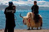 Un turista xinès es fotografia pujat a un iac al llac Nam Tso. Namtso és reconegut com un dels llocs més bells de la serralada Nyainqentanglha. Sovint, incorrectament, es diu que Namtso és el llac més alt del Tibet (o fins i tot del món), o que és el llac salí més alt del món, però hi ha molts llacs petits en altituds de més de 5.500 m en l'Himàlaia i els Andes. Entre els llacs amb una superfície de més de 50 km ², el llac més alt d'aigua dolça és llac Sengli, a una altitud de 5386 mi una superfície de 78 km ², mentre que el llac salat més alt és el llac Meiriqie, a una altitud de 5.354 mi una superfície de 64 km ² (tots dos es troben al Tibet). No obstant això, Namtso si que és el llac més alt del món amb una superfície de més de 500 km ².