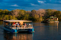 Creuer al llarg de les Cascades Victòria a bord del "African Queen". Altres vaixells que naveguen al riu Zambezi. Victoria Falls és famós pels seus creuers al capvespre i els licors es tracta d'una experiència "ha de fer". Però vostè no ha de ser un bevedor d'alcohol per a gaudir de l'experiència d'estar al riu més gran d'Àfrica del Sud. Vostè està segur de veure hipopòtams i cocodrils i possiblement d'elefants durant les excursions, que duren al voltant de dues hores de mitjana. Durant l'estació seca, els elefants solen nedar a les illes per alimentar i hi ha un parell de paquiderms que han establert la seva residència a temps complet a l'illa de Kalunda davant de l'embarcador al costat de Zimbabwe del riu. En general, els operadors turístics organitzar perquè vostè serà recollit l'hotel, alberg o B & B, i ens van portar a un dels molts llocs de llançament al llarg de la riba occidental del Zambezi.
