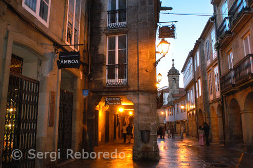 Old Town of Santiago de Compostela in the evening.