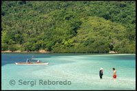 Here you can walk from one island to another. Several tourists bathe in Snake Island, named for its shape of a serpent when low tide. Palawan. 