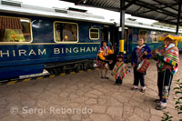 Musicians and dancers in costumes typical hosts entry in the Hiram Bingham train Orient Express which runs between Cuzco and Machu Picchu.