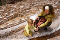 Cristina and Iris in the salt mines of Maras in the Sacred Valley near Cuzco.