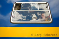 Window of the train Orient Express Andean Explorer runs between Cuzco and Puno.